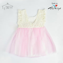 T.F. TAFYY OFF WHITE EMBROIDERED FRILLED FROCK