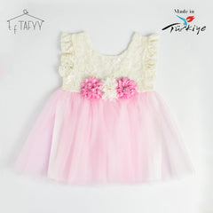 T.F. TAFYY OFF WHITE EMBROIDERED FRILLED FROCK