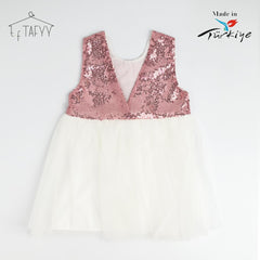 T.F. TAFYY ROSE PINK SEQUINED FRILLED FROCK