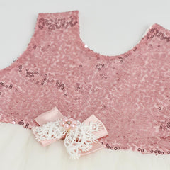 T.F. TAFYY ROSE PINK SEQUINED FRILLED FROCK