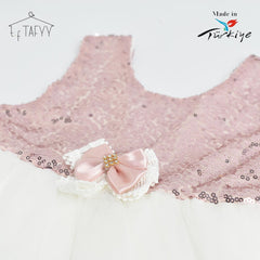 T.F. TAFYY PINK SEQUINED FRILLED FROCK 002