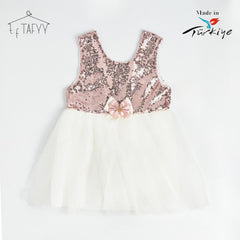 T.F. TAFYY PINK SEQUINED FRILLED FROCK 002