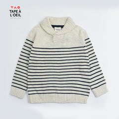 TAO CREAM STRIPED MOCK NECK KNITTED SWEATER