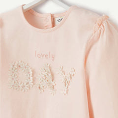 TAO PINK ORGANIC COTTON T-SHIRT WITH HAPPY DAY EMBOSSED