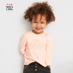 TAO PINK ORGANIC COTTON T-SHIRT WITH HAPPY DAY EMBOSSED