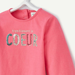 TAO PINK T-SHIRT IN ORGANIC COTTON WITH SEQUINED MESSAGE