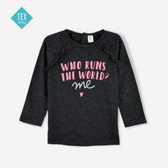 TEX BABY CHARCOAL GREY RUNS THE WORLD LONG SLEEVE T-SHIRT