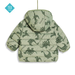 TEX BABY GREEN DINO PUFFER JACKET WITH HOOD
