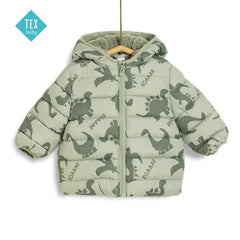 TEX BABY GREEN DINO PUFFER JACKET WITH HOOD