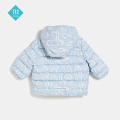 TEX BABY SKY BLUE PRINTED PUFFER JACKET WITH HOOD