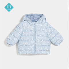 TEX BABY SKY BLUE PRINTED PUFFER JACKET WITH HOOD