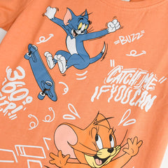 TOM & JERRY ORANGE CATCH ME PRINTED T-SHIRT