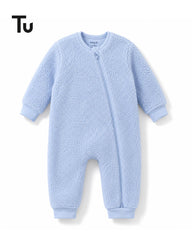 TU BABY BLUE TEDDY FLEECE ZIP ROMPER