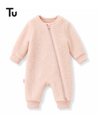 TU BABY BLUSH PINK TEDDY FLEECE ZIP ROMPER