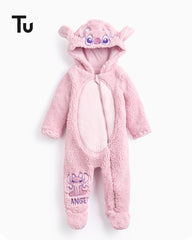 TU BABY DISNEY ANGEL PINK FLUFFY FLEECE HOODED ROMPER
