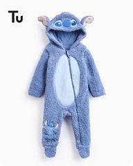 TU BABY DISNEY STITCH BLUE FLUFFY FLEECE HOODED ROMPER