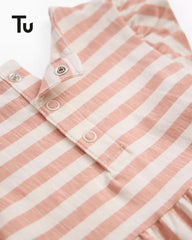 TU BABY PINK STRIPED FRILL SLEEVE ROMPER