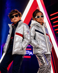 U.S. POLO ASSN SILVER METTALLIC CHEVRON PUFFER JACKET