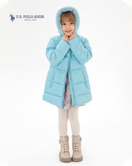 U.S. POLO ASSN. SKY BLUE QUILTED HOOD PUFFER COAT JACKET