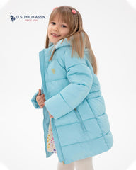 U.S. POLO ASSN. SKY BLUE QUILTED HOOD PUFFER COAT JACKET
