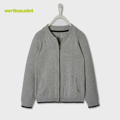 VERTBAUDET GREY TEDDY COLLAR ZIPPER CARDIGAN