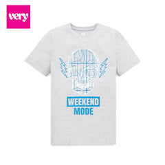 VERY LIGHT GREY WEEKEND MODE PRINTED T-SHIRT