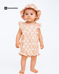 WOOLSWORTH ORANGE FLORAL 2 PCS ROMPER HAT SET