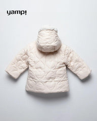 YAMP OFF WHITE HEART QUILTED FAUX FUR HOODED JACKET