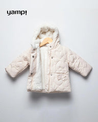 YAMP OFF WHITE HEART QUILTED FAUX FUR HOODED JACKET