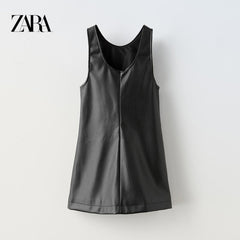 ZARA BLACK FAUX LEATHER SLEEVELESS DRESS