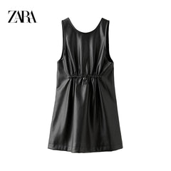 ZARA BLACK FAUX LEATHER SLEEVELESS DRESS