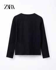 ZARA BLACK RIBBED LONG SLEEVE T-SHIRT