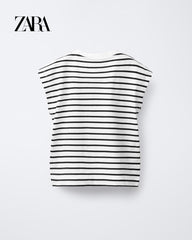 ZARA BLACK STRIPED T-SHIRT WITH TAB