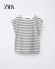 ZARA BLACK STRIPED T-SHIRT WITH TAB