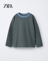 ZARA BLUE HEAVY WEIGHT STRIPED T-SHIRT