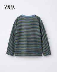 ZARA BLUE HEAVY WEIGHT STRIPED T-SHIRT