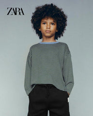 ZARA BLUE HEAVY WEIGHT STRIPED T-SHIRT