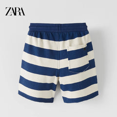 ZARA BLUE STRIPED PLUSH JERSEY BERMUDA SHORTS