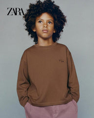 ZARA BROWN HEAVYWEIGHT EMBROIDERED T-SHIRT