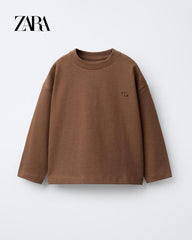 ZARA BROWN HEAVYWEIGHT EMBROIDERED T-SHIRT