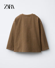 ZARA BROWN STRIPED LOGO T-SHIRT