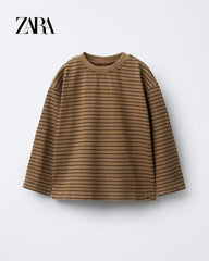 ZARA BROWN STRIPED LOGO T-SHIRT