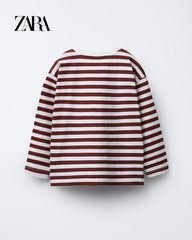 ZARA BURGUNDY STRIPE PRINT T-SHIRT