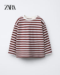 ZARA BURGUNDY STRIPE PRINT T-SHIRT