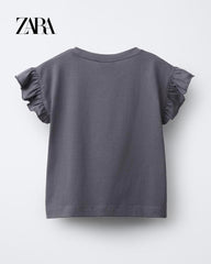 ZARA CHARCOAL PLAIN RUFFLE T-SHIRT