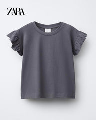 ZARA CHARCOAL PLAIN RUFFLE T-SHIRT