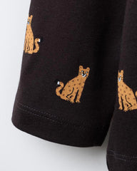 ZARA CHOCOLATE BROWN ANIMAL PRINTED LONG SLEEVE T-SHIRT