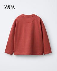ZARA CORAL RED HEAVYWEIGHT EMBROIDERED T-SHIRT
