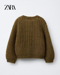 ZARA DARK OLIVER THICK KNIT CARDIGAN