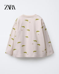 ZARA ECRU ANIMAL PRINTED LONG SLEEVE T-SHIRT